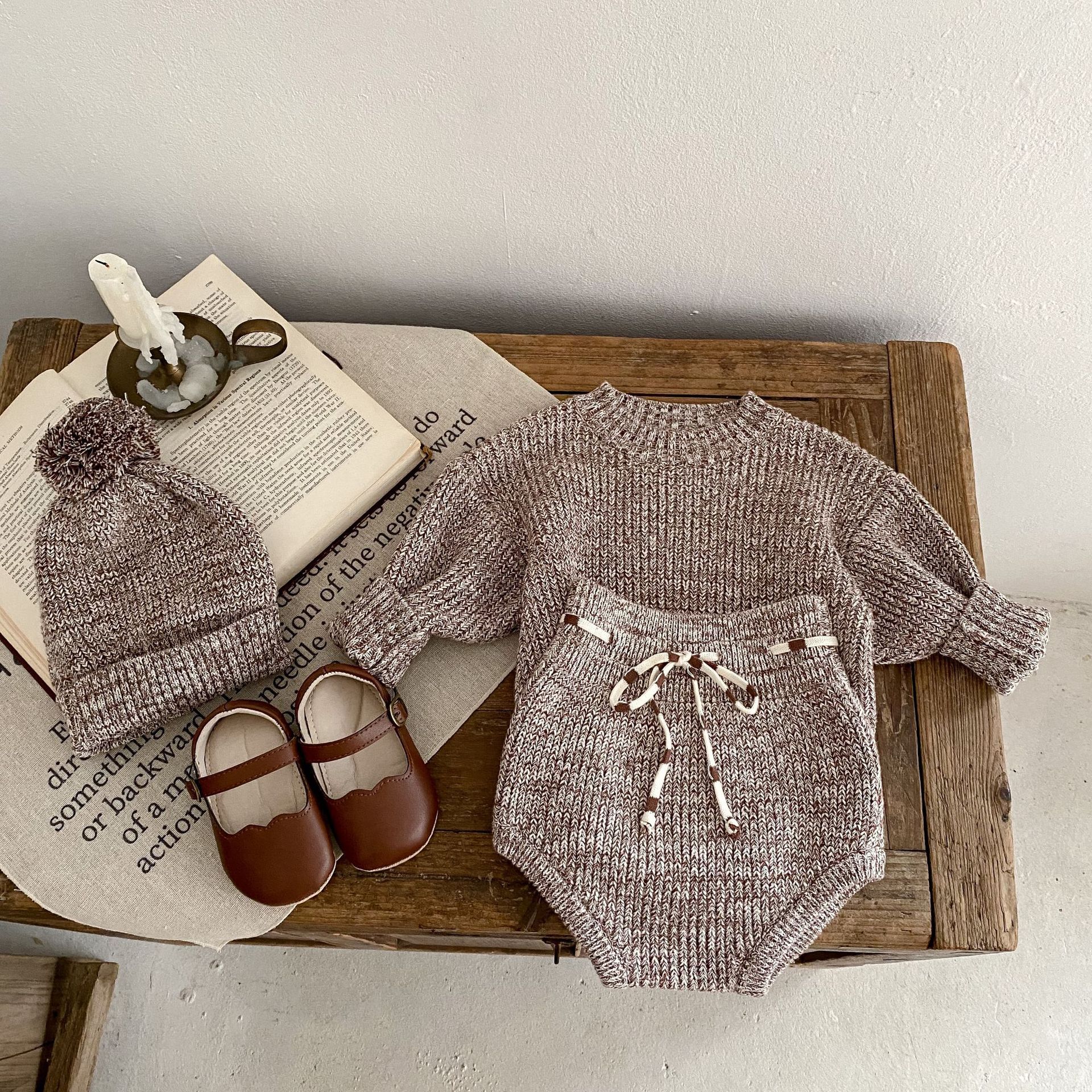 Infant Baby Girl Mixed Color Thick Needle Pullover Pants Pullover Fur Ball Knitted Hat 3-piece Set - 𝓢𝓱𝓸𝓹𝓵𝓮𝓬𝔂