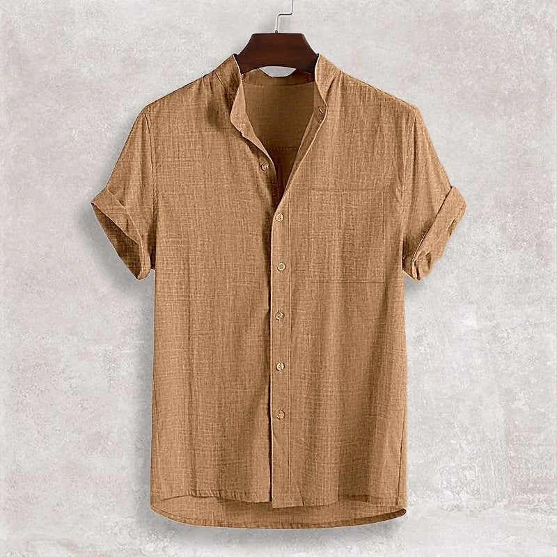 Men's Stand Collar Cotton Cardigan Short Sleeve Thin - 𝓢𝓱𝓸𝓹𝓵𝓮𝓬𝔂