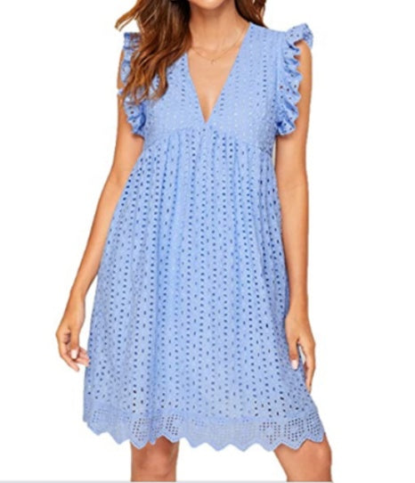 Lace Dresses With Pocket Summer Sleeveless Jacquard Cutout V-Neck Beach Dress - 𝓢𝓱𝓸𝓹𝓵𝓮𝓬𝔂