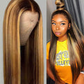 Mid-length straight hair brown pick golden long hair synthetic headgear - 𝓢𝓱𝓸𝓹𝓵𝓮𝓬𝔂