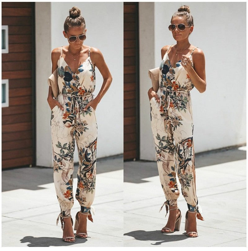 Women's Jumpsuit Flowers Print Spaghetti Strap Romper - 𝓢𝓱𝓸𝓹𝓵𝓮𝓬𝔂