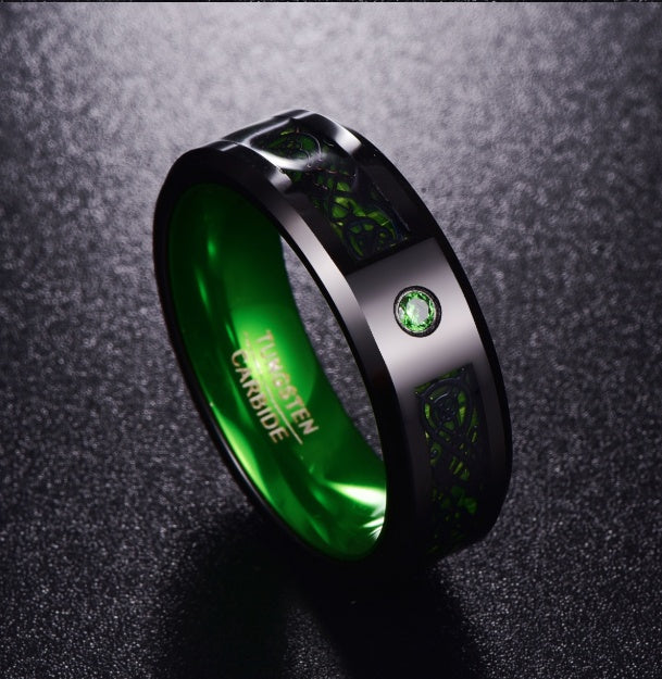 Matte Green Zircon Men Ring Tungsten Carbide Wedding Ring - 𝓢𝓱𝓸𝓹𝓵𝓮𝓬𝔂