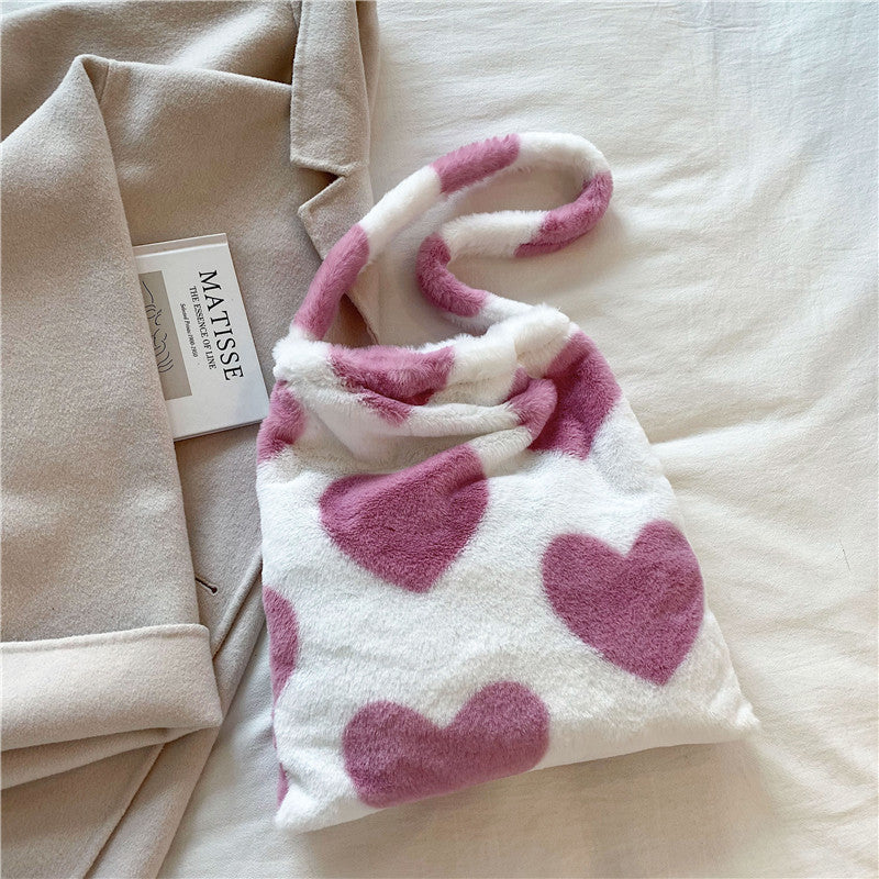 Love Heart Shoulder Bags Winter Plush Shopping Bags For Women - 𝓢𝓱𝓸𝓹𝓵𝓮𝓬𝔂