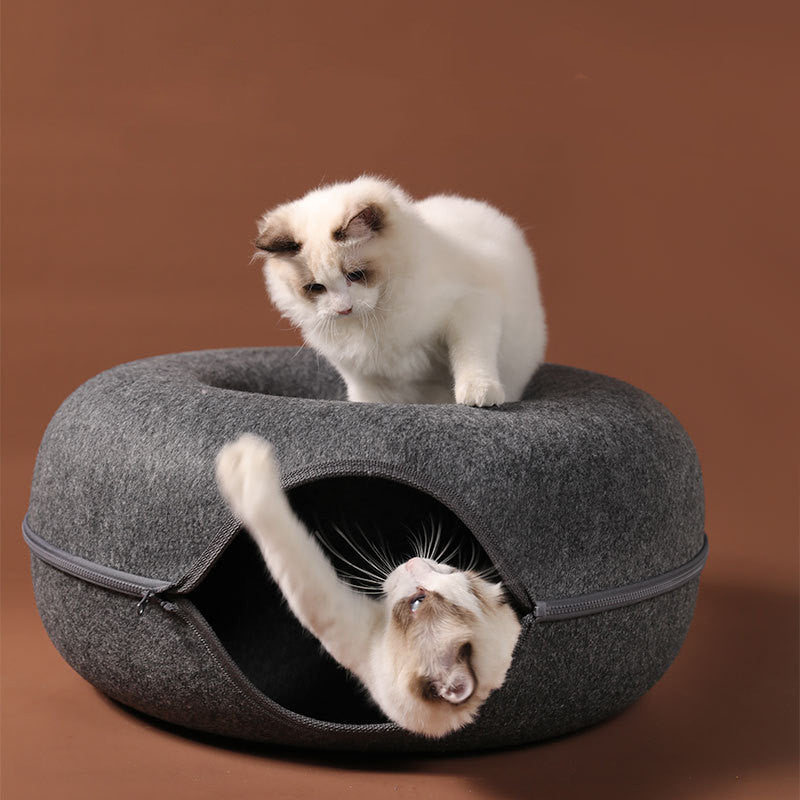 Four Seasons Available Cat Nest Round Woolen Felt Pet Dual-use Cat Nest Tunnel Interactive Training Toy Grey Felt Cat Nest - 𝓢𝓱𝓸𝓹𝓵𝓮𝓬𝔂