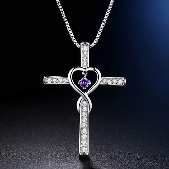 Infinity Love God We Trust Christian Cross Birthstone Crystal Pendant Necklace Colour Gems Zircon Heart Necklace Women Jewelry - 𝓢𝓱𝓸𝓹𝓵𝓮𝓬𝔂