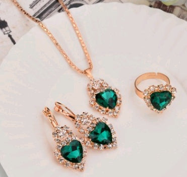 Europe And The United States Personalized Water Drop Color Diamond Necklace, Earrings, Rings Set, Shiny High-end Bridal Jewelry Wholesale - 𝓢𝓱𝓸𝓹𝓵𝓮𝓬𝔂