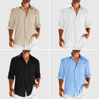 Casual  Long Sleeve Shirt With Pocket Lace Polo Collar Solid Color Button Mens Clothing - 𝓢𝓱𝓸𝓹𝓵𝓮𝓬𝔂
