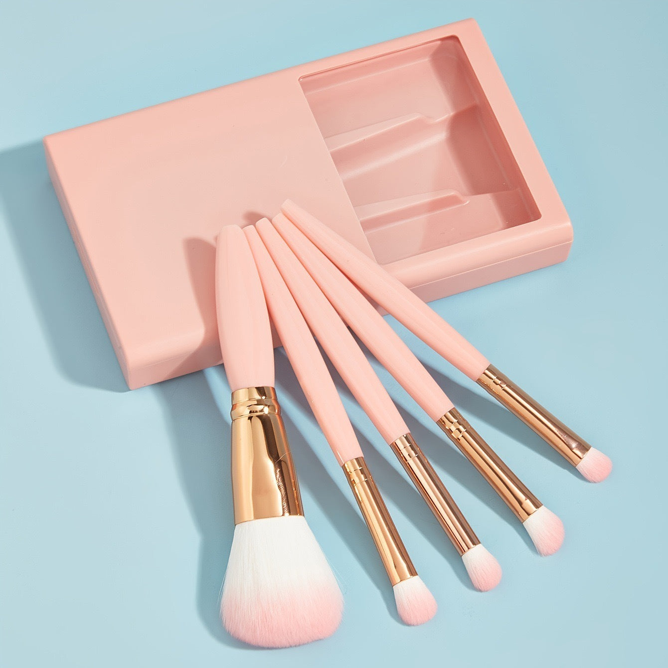 5 PCs Makeup Brushes With Mirror Travel Set - 𝓢𝓱𝓸𝓹𝓵𝓮𝓬𝔂