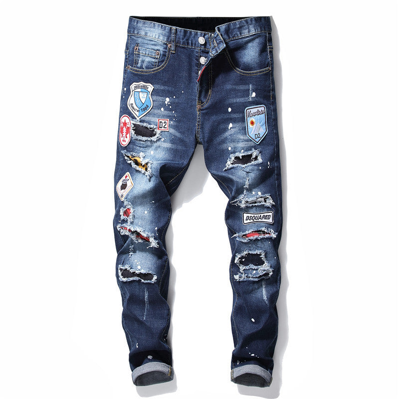 men jeans famous D2 Men slim jeans pants mens denim trousers zipper blue hole Pencil Pants - 𝓢𝓱𝓸𝓹𝓵𝓮𝓬𝔂