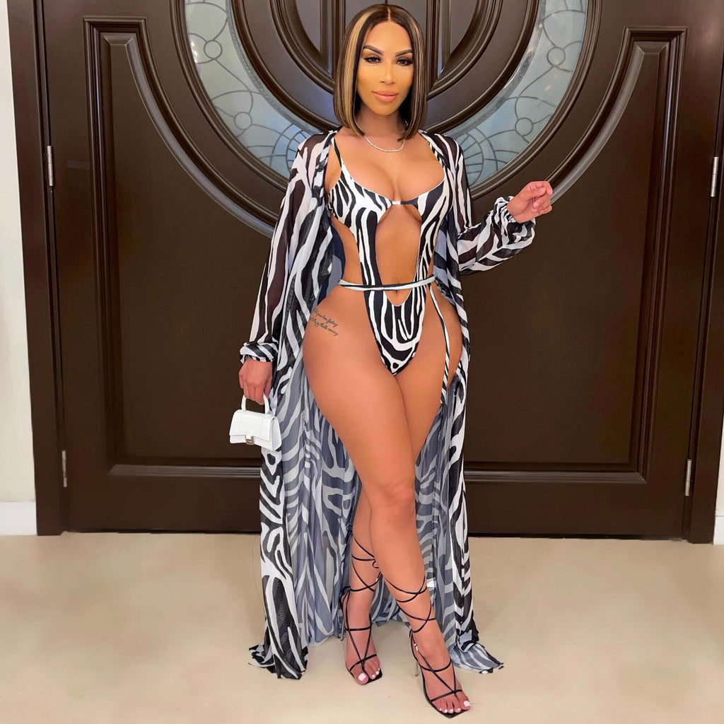 Fashion Ladies Print Cape Swimsuit 2pcs