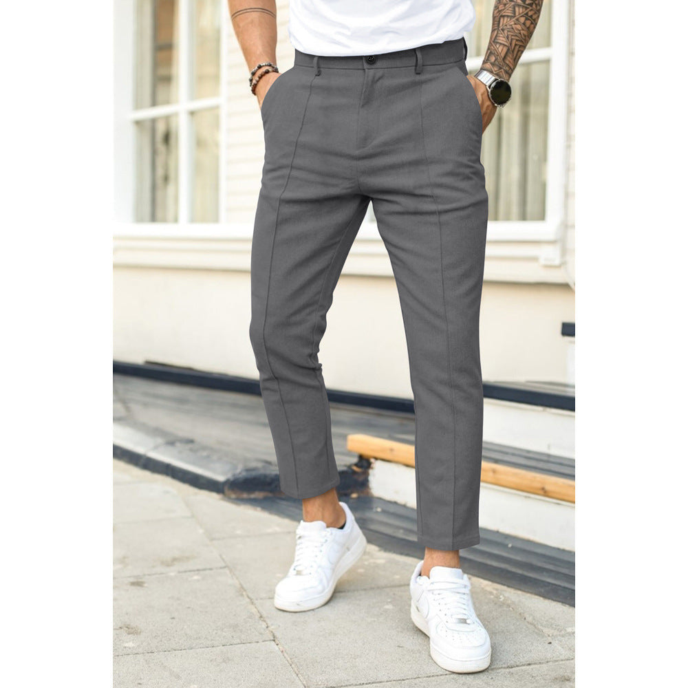 Men's Double Fold Line Solid Color Casual Suit Pants - 𝓢𝓱𝓸𝓹𝓵𝓮𝓬𝔂