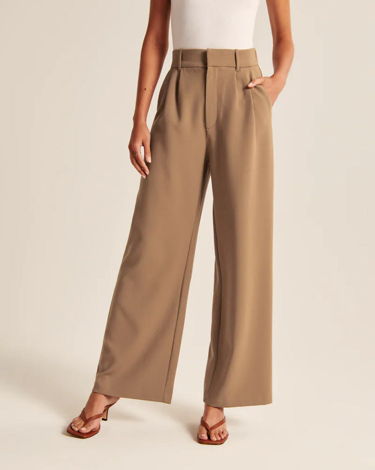 High Waist Straight Trousers With Pockets Wide Leg Casual Pants For Women - 𝓢𝓱𝓸𝓹𝓵𝓮𝓬𝔂