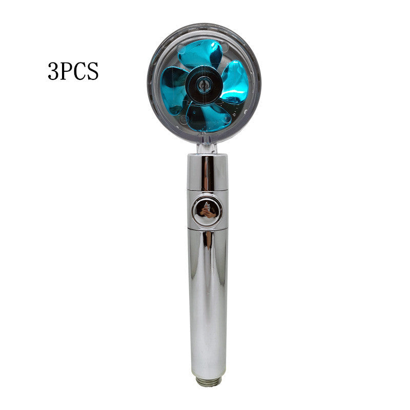 Propeller Driven Shower Head With Stop Button And Cotton Filter Turbocharged High Pressure Handheld Shower Nozzle 