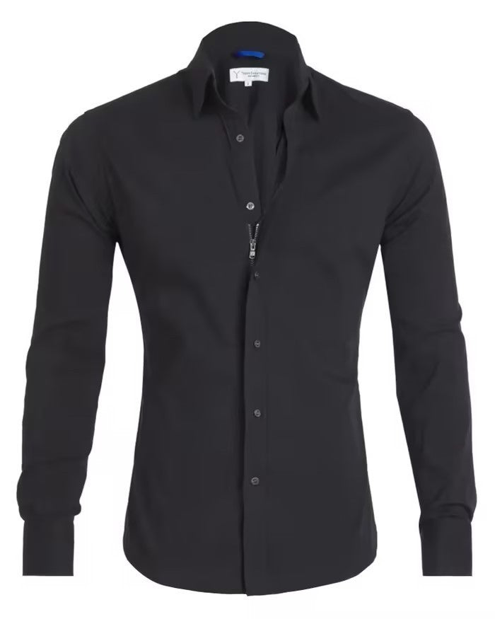 Long Sleeve Zipper Shirt With Button Design Fashion Lapel Tops For Mens Clothing - 𝓢𝓱𝓸𝓹𝓵𝓮𝓬𝔂
