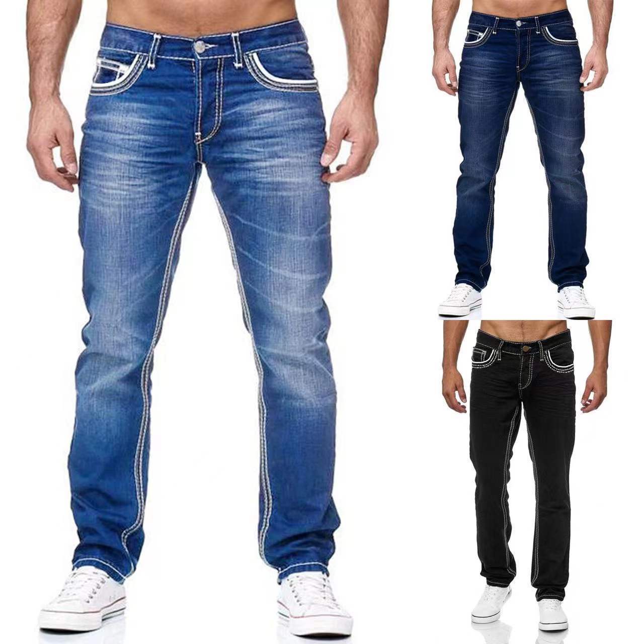 Men Jeans With Pockets Straight Pants Business Casual Daily Streetwear Trousers Men's Clothing - 𝓢𝓱𝓸𝓹𝓵𝓮𝓬𝔂