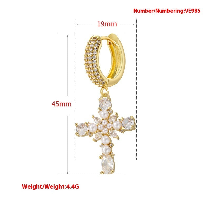European And American Entry Lux Copper Plating 18K Gold Inlaid Colorful Crystals Cross Earrings - 𝓢𝓱𝓸𝓹𝓵𝓮𝓬𝔂