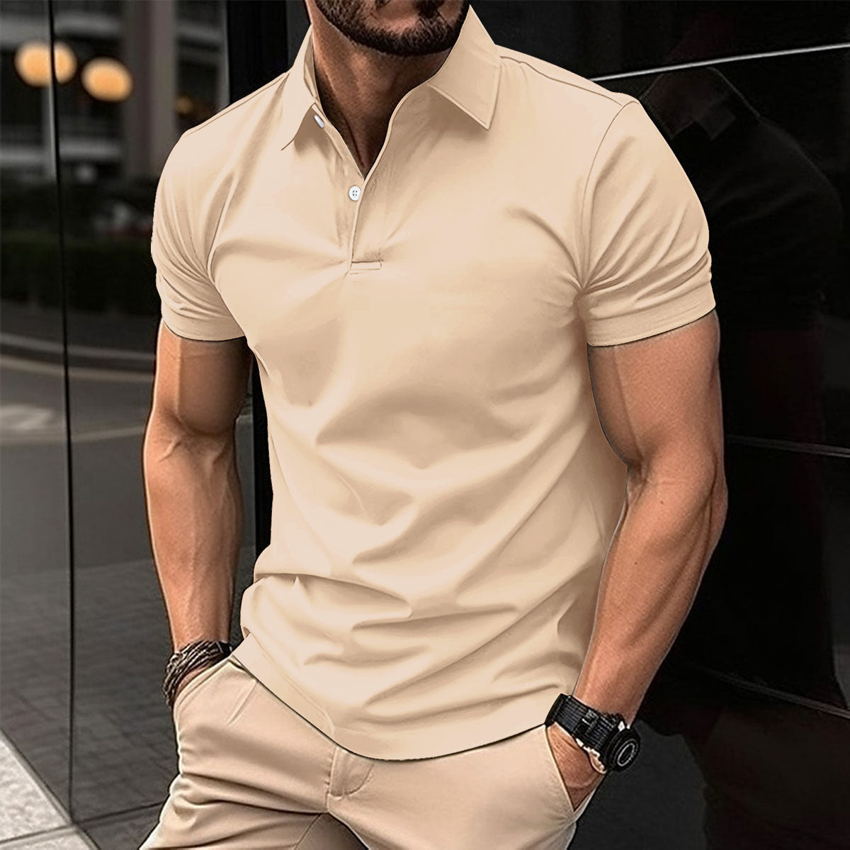 Summer Short Sleeve Polo Shirt Men Solid Color Button Lapel Button Top - 𝓢𝓱𝓸𝓹𝓵𝓮𝓬𝔂