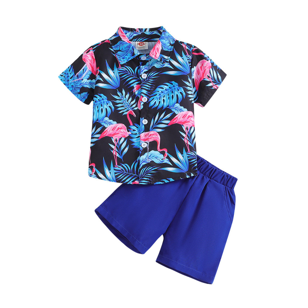 Summer New Boys' Short-sleeved Printed Shirt And Shorts Two-piece Set - 𝓢𝓱𝓸𝓹𝓵𝓮𝓬𝔂