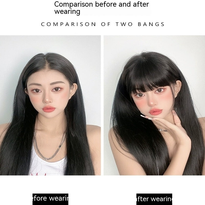 Natural Forehead Artificial Hair Straight Bangs Wig Set Seamless Invisible Wig Set - 𝓢𝓱𝓸𝓹𝓵𝓮𝓬𝔂