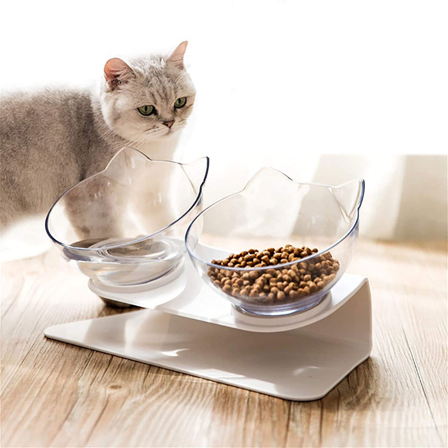 Non Slip Double Cat Bowl With Raised Stand Pet Food Cat Feeder Protect Cervical Vertebra Dog Bowl Transparent Pet Products - 𝓢𝓱𝓸𝓹𝓵𝓮𝓬𝔂