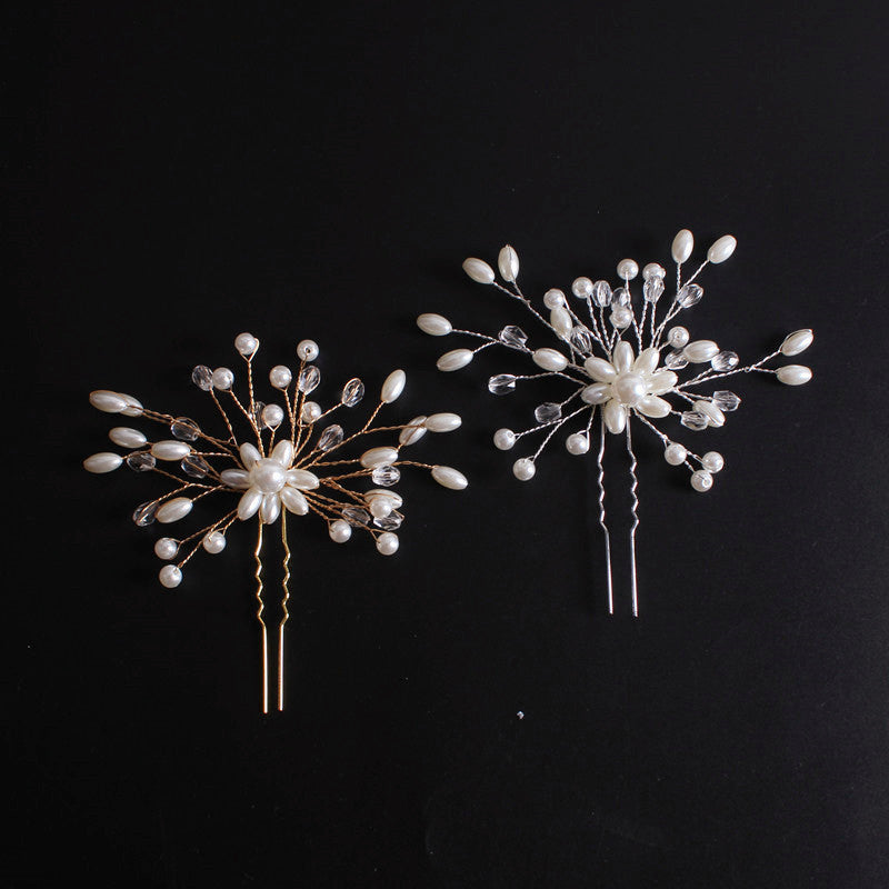 Korean Exquisite Pearl Comb Diamond Crystal Fork Handmade Hairpin Bridal Headwear Accessories - 𝓢𝓱𝓸𝓹𝓵𝓮𝓬𝔂