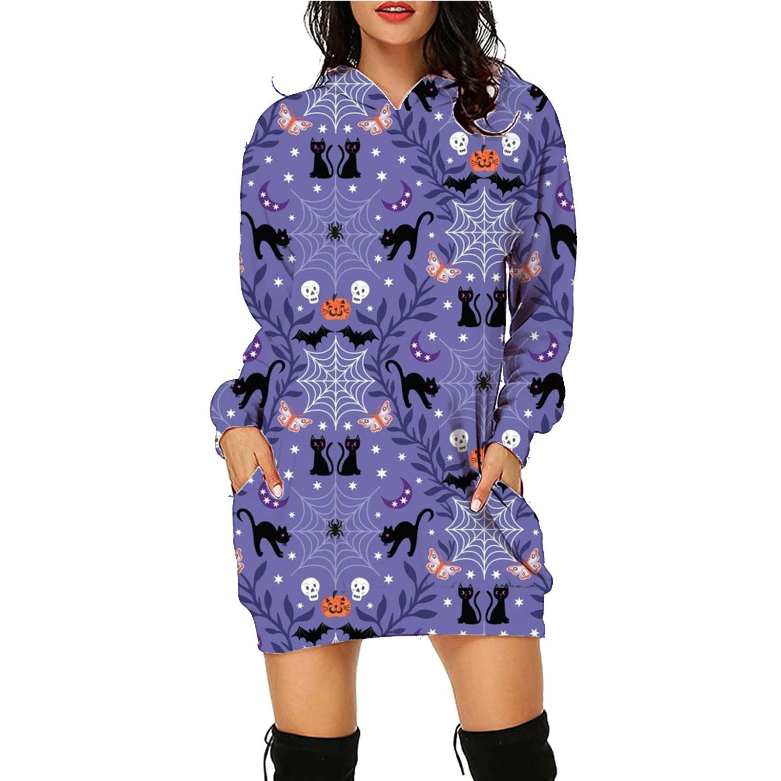 Halloween Print Long Hoodie With Pockets Sweater Long Sleeve Clothes Women - 𝓢𝓱𝓸𝓹𝓵𝓮𝓬𝔂