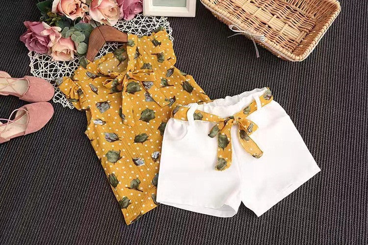 Girls Chiffon Sleeveless Flower Printed Two-piece Suit - 𝓢𝓱𝓸𝓹𝓵𝓮𝓬𝔂