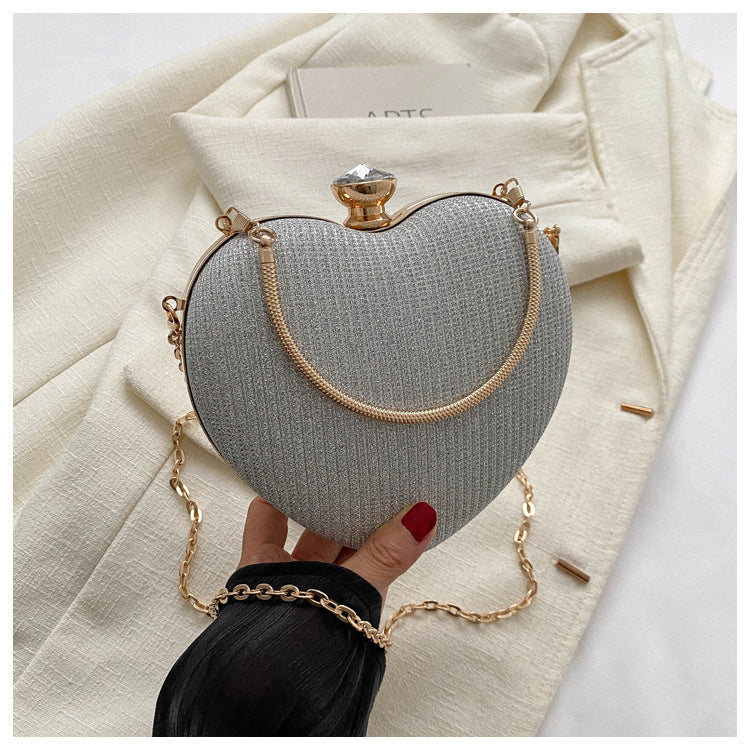 Evening Clutch Bag Women Bag Shiny Handbag Heart Shape Metal Clutches Bag Fashion Chain Shoulder Crossbody Bag Luxury Lady Purse Valentines Day Outfit - 𝓢𝓱𝓸𝓹𝓵𝓮𝓬𝔂