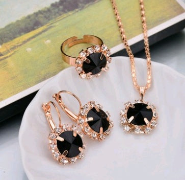 Europe And The United States Personalized Water Drop Color Diamond Necklace, Earrings, Rings Set, Shiny High-end Bridal Jewelry Wholesale - 𝓢𝓱𝓸𝓹𝓵𝓮𝓬𝔂