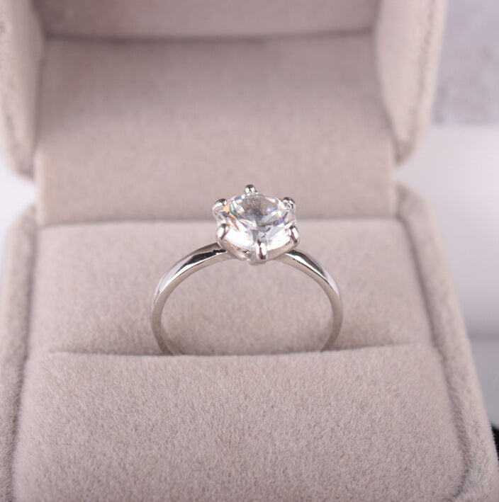 Plated 925 Silver Six-Prong Zirconia Ring High-Diamond Wedding Couple Accessories Engagement Ring - 𝓢𝓱𝓸𝓹𝓵𝓮𝓬𝔂
