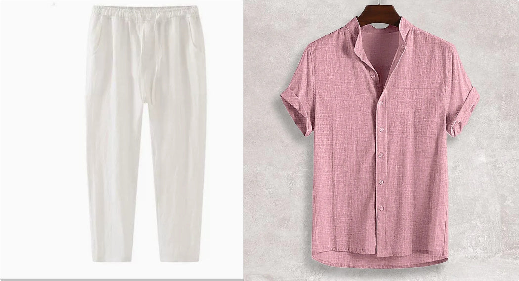 Men's Stand Collar Cotton Cardigan Short Sleeve Thin - 𝓢𝓱𝓸𝓹𝓵𝓮𝓬𝔂