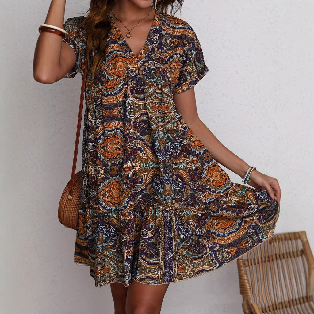 Women's Clothing Printed V-neck Leisure Vacation Style Dress - 𝓢𝓱𝓸𝓹𝓵𝓮𝓬𝔂