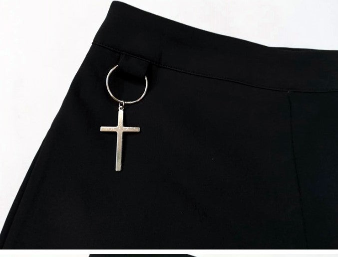 Summer Punk Rock Women's Shorts Sexy Cross Ring Hanging Ornament Summer Fashion Black Shorts - 𝓢𝓱𝓸𝓹𝓵𝓮𝓬𝔂