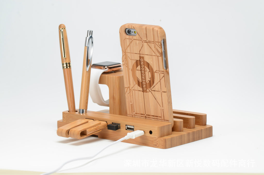 Compatible with Apple , Bamboo, wood andMobile applewatch bracket charging wooden bracket multi-function flat cell phone base - 𝓢𝓱𝓸𝓹𝓵𝓮𝓬𝔂