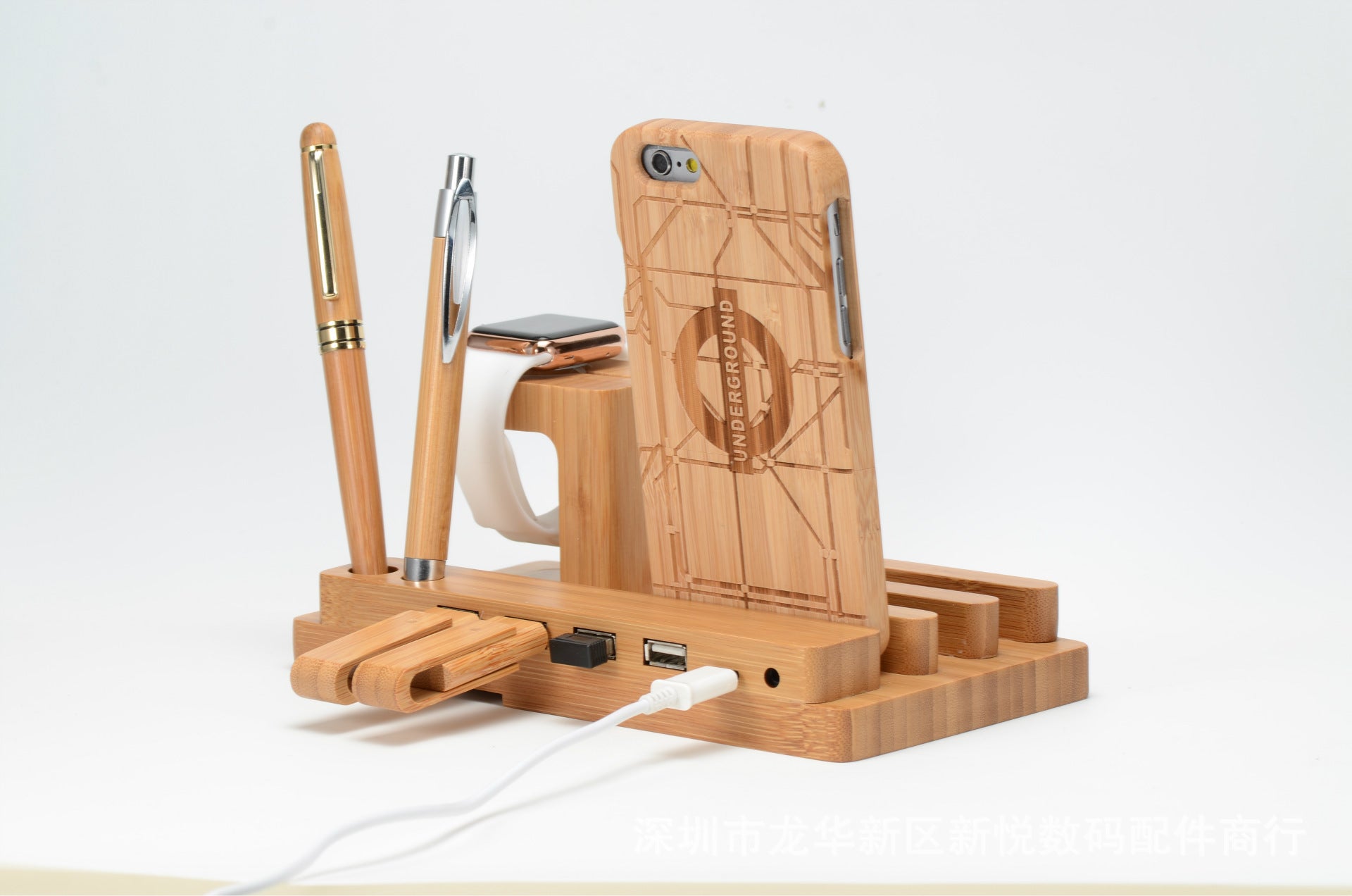 Compatible with Apple , Bamboo, wood andMobile applewatch bracket charging wooden bracket multi-function flat cell phone base - 𝓢𝓱𝓸𝓹𝓵𝓮𝓬𝔂