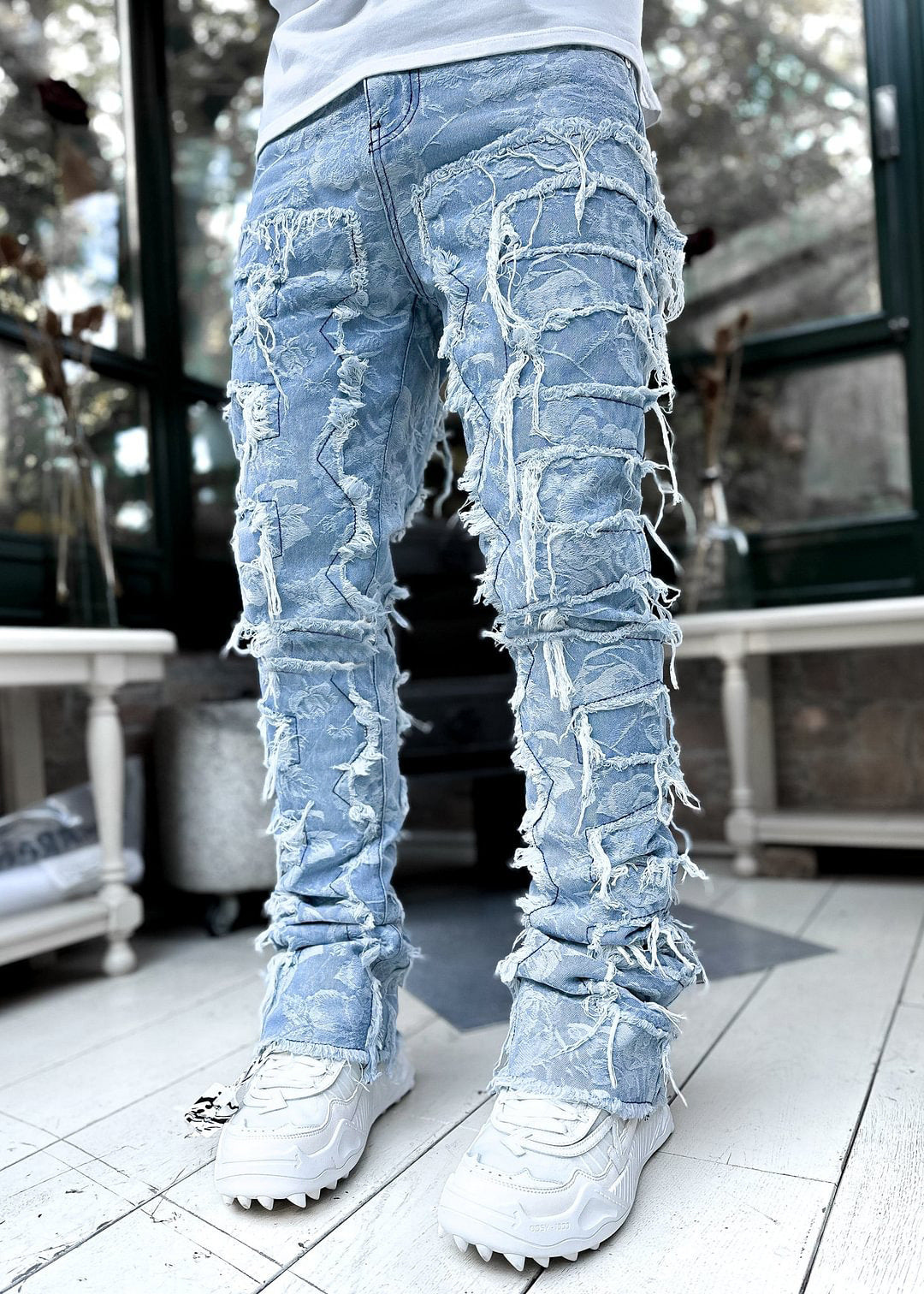 Men Trousers Individual Patched Pants Long Tight Fit Stacked Jeans For Mens Clothing - 𝓢𝓱𝓸𝓹𝓵𝓮𝓬𝔂