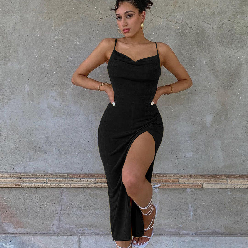 European And American Smooth Knitted Women's Slit Suspender Dress - 𝓢𝓱𝓸𝓹𝓵𝓮𝓬𝔂