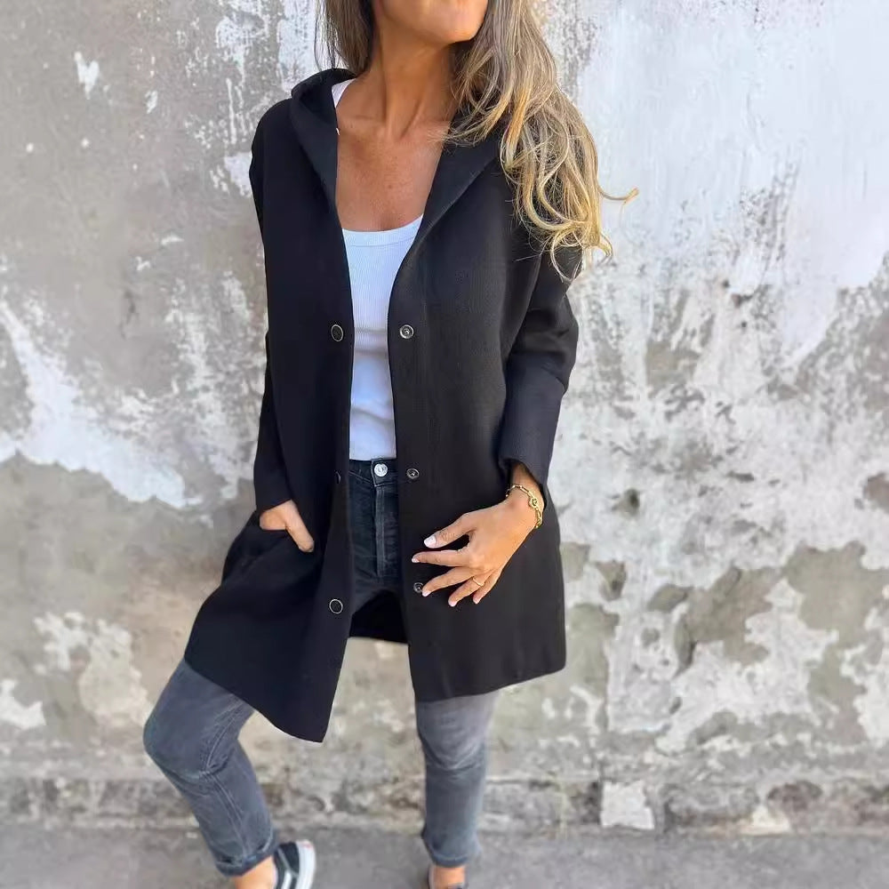 Casual Hooded Single-Breasted Cardigan Fashion Loose Solid Color Jacket Spring And Autumn Women's Clothing - 𝓢𝓱𝓸𝓹𝓵𝓮𝓬𝔂