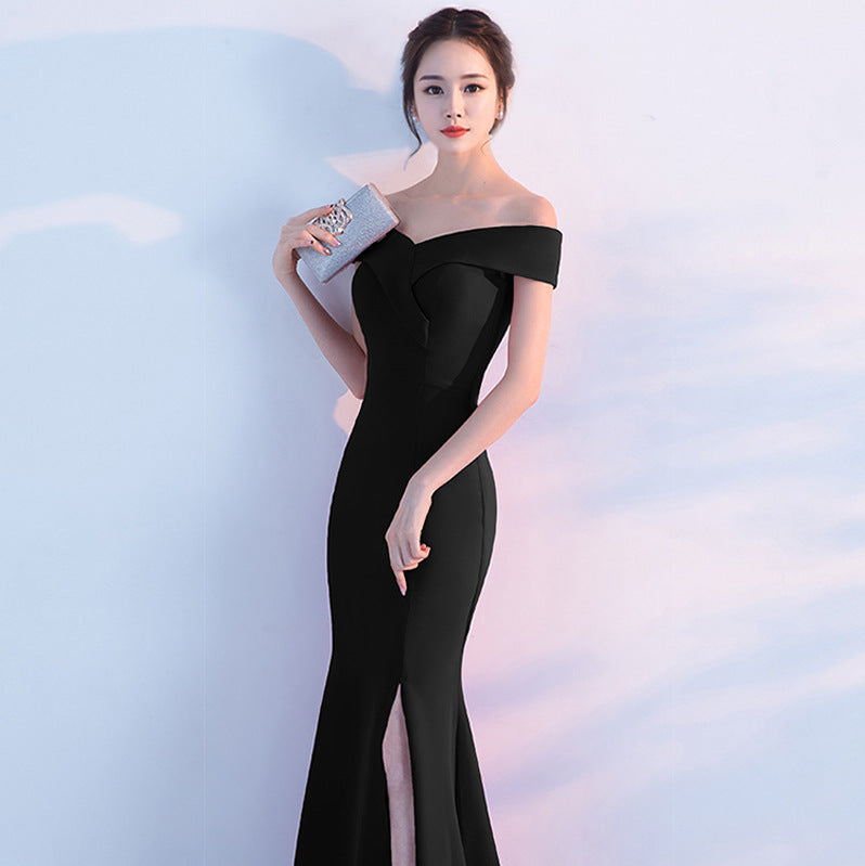 Banquet evening dress word-shoulder fishtail dress - 𝓢𝓱𝓸𝓹𝓵𝓮𝓬𝔂