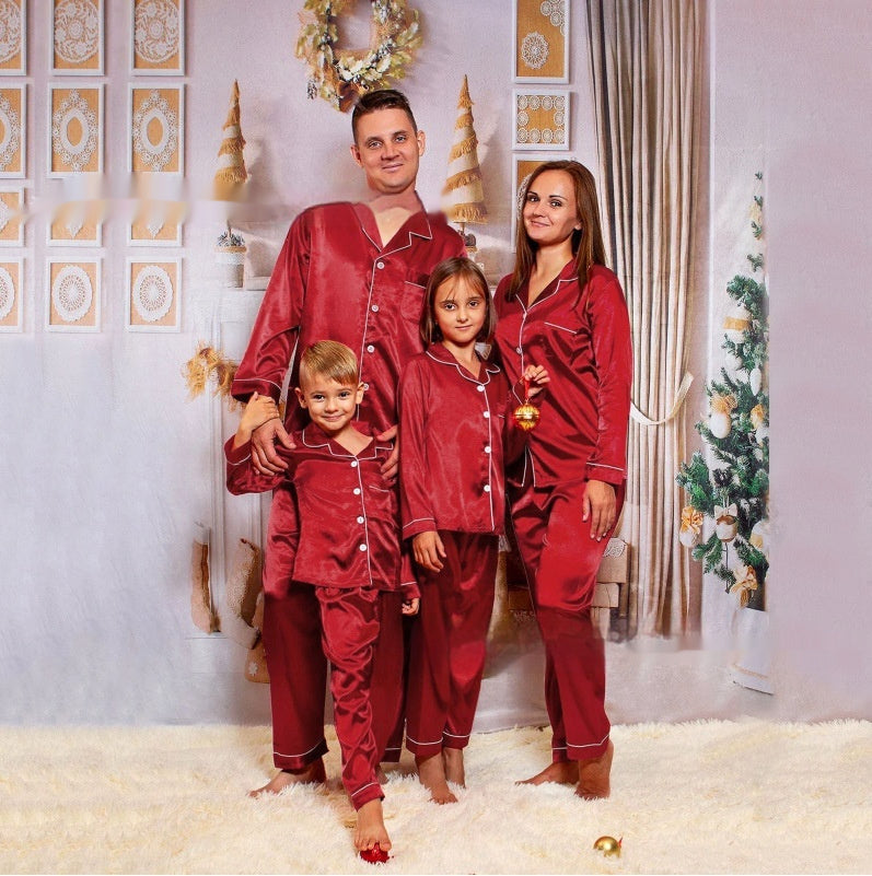 Children's Long-sleeved Parent-child Ice Silk Pajamas Suit - 𝓢𝓱𝓸𝓹𝓵𝓮𝓬𝔂