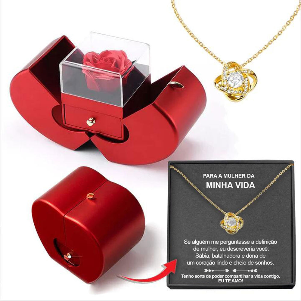 Fashion Jewelry Box Red Apple Christmas Gift Necklace Eternal Rose For Girl Mother's Day Valentine's Day Gifts With Artificial Flower Rose Flower Jewelry Box - 𝓢𝓱𝓸𝓹𝓵𝓮𝓬𝔂