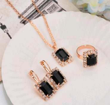 Europe And The United States Personalized Water Drop Color Diamond Necklace, Earrings, Rings Set, Shiny High-end Bridal Jewelry Wholesale - 𝓢𝓱𝓸𝓹𝓵𝓮𝓬𝔂