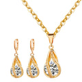 S163 Korean simple zircon jewelry set Silver Drop Necklace Earrings set new bride wedding - 𝓢𝓱𝓸𝓹𝓵𝓮𝓬𝔂