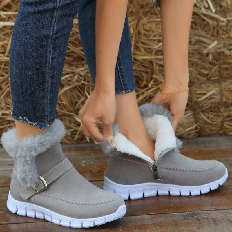 New Snow Boots Winter Warm Thickened Solid Color Plush Ankle Boots With Buckle Design Plus Velvet Flat Shoes For Women - 𝓢𝓱𝓸𝓹𝓵𝓮𝓬𝔂
