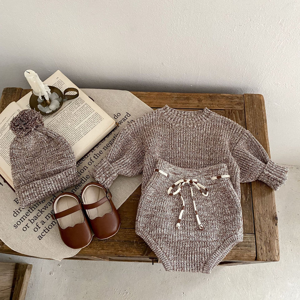 Infant Baby Girl Mixed Color Thick Needle Pullover Pants Pullover Fur Ball Knitted Hat 3-piece Set - 𝓢𝓱𝓸𝓹𝓵𝓮𝓬𝔂