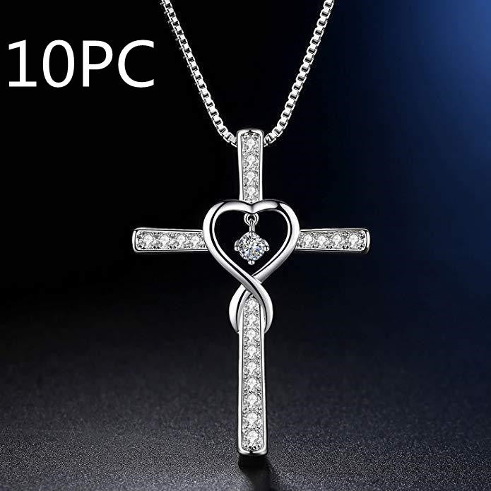 Infinity Love God We Trust Christian Cross Birthstone Crystal Pendant Necklace Colour Gems Zircon Heart Necklace Women Jewelry - 𝓢𝓱𝓸𝓹𝓵𝓮𝓬𝔂