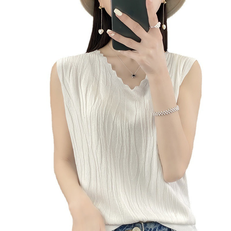 Women's V-neck Ice Silk Camisole Sleeveless Top - 𝓢𝓱𝓸𝓹𝓵𝓮𝓬𝔂