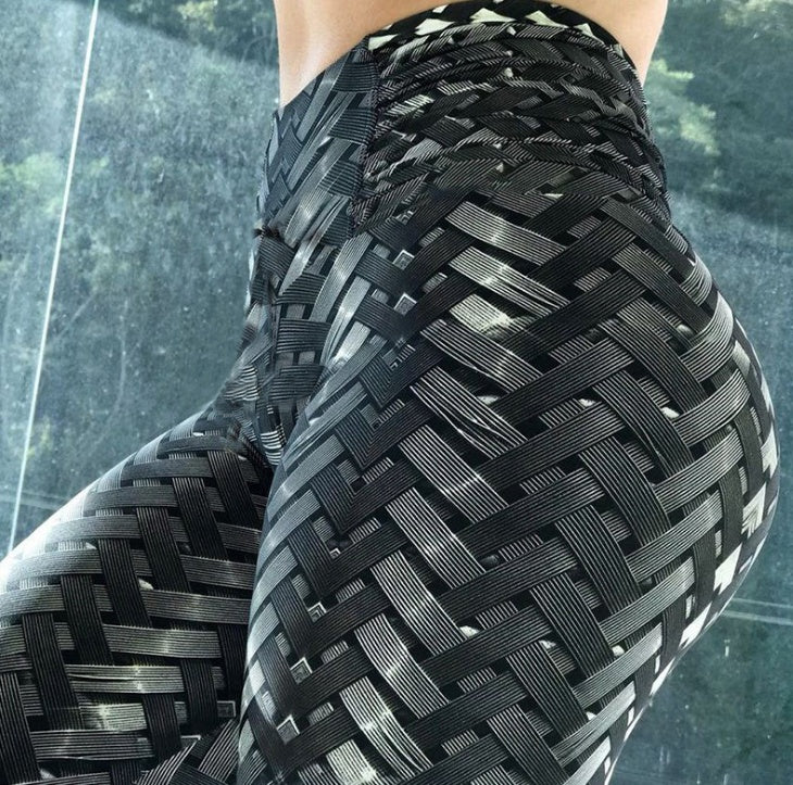 High Waist Iron Weave Print Push Up Yoga Workout Leggings - 𝓢𝓱𝓸𝓹𝓵𝓮𝓬𝔂