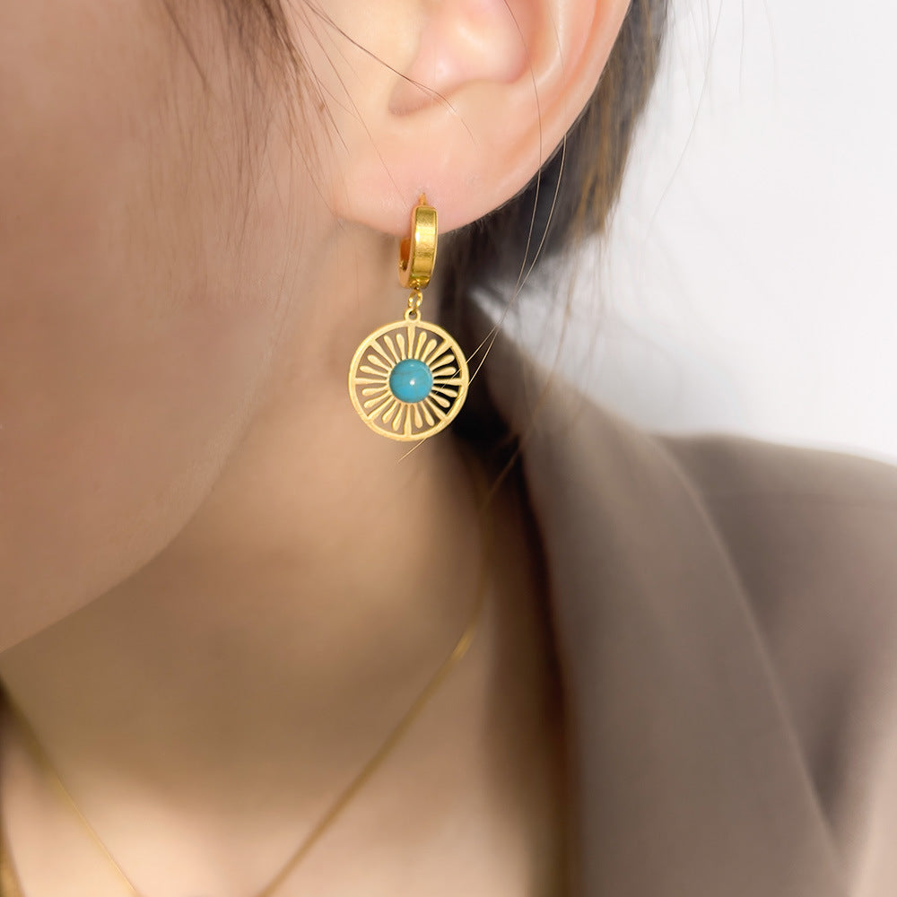 Geometric Round Hollow Earrings Turquoise French Retro - 𝓢𝓱𝓸𝓹𝓵𝓮𝓬𝔂