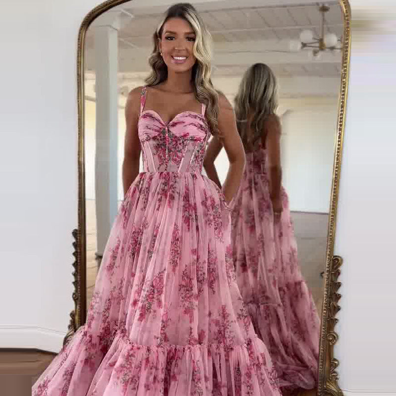 Cinched Waist Slim-fit Fashion Printed Large Swing Dress - 𝓢𝓱𝓸𝓹𝓵𝓮𝓬𝔂